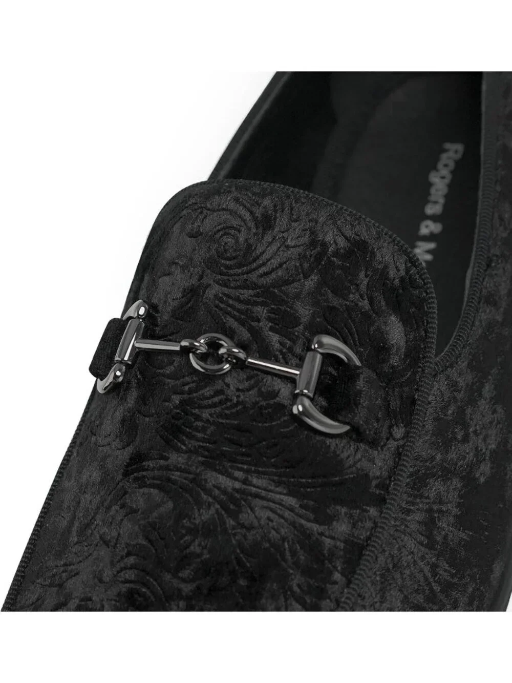 Rogers & Morris Men's Black Velvet Loafers Metal Buckle Luxury Horsebit Shoes